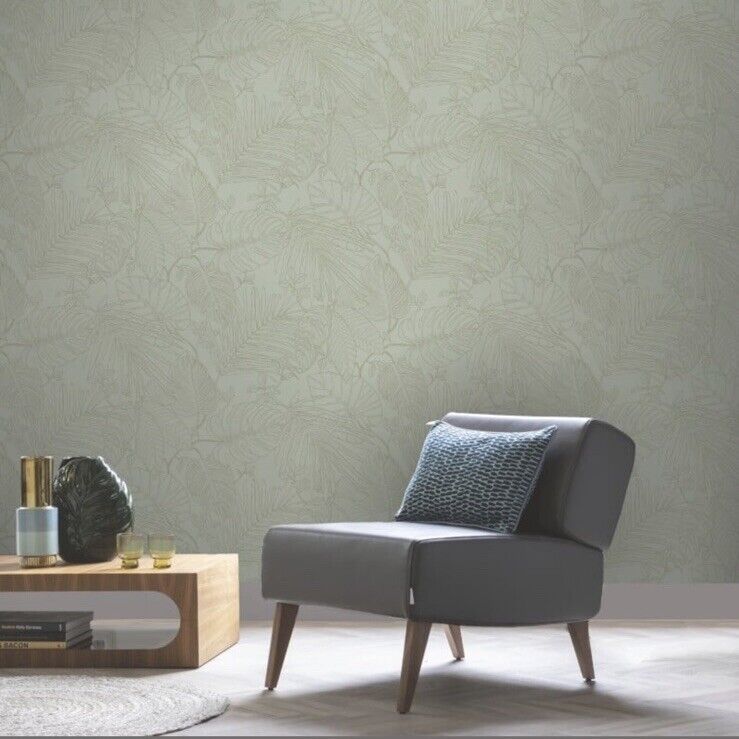 Rasch Canopy Leaves Wallpaper 283180 – Sage Green Tropical Floral Jungle Vinyl, 10m Roll