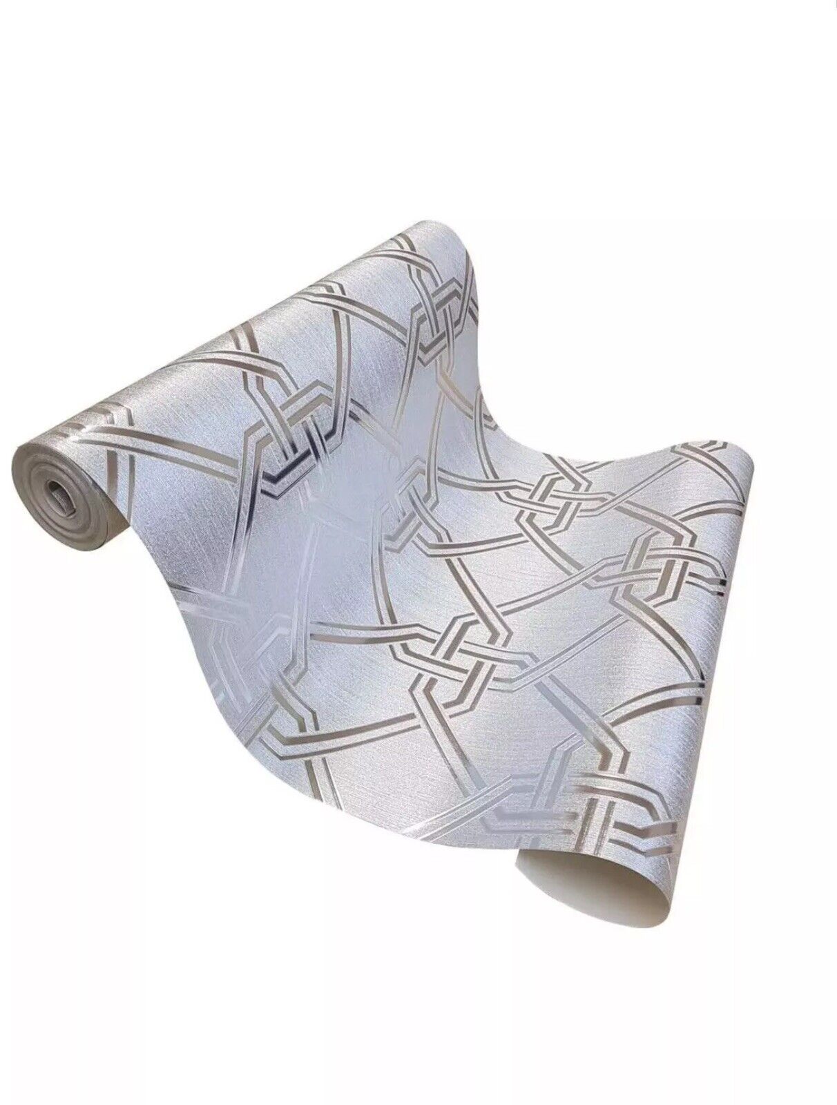 Arthouse Gianni Geometric Wallpaper 903105 – Silver Foil Twist Knot Design, Textured Vinyl, 10m Roll