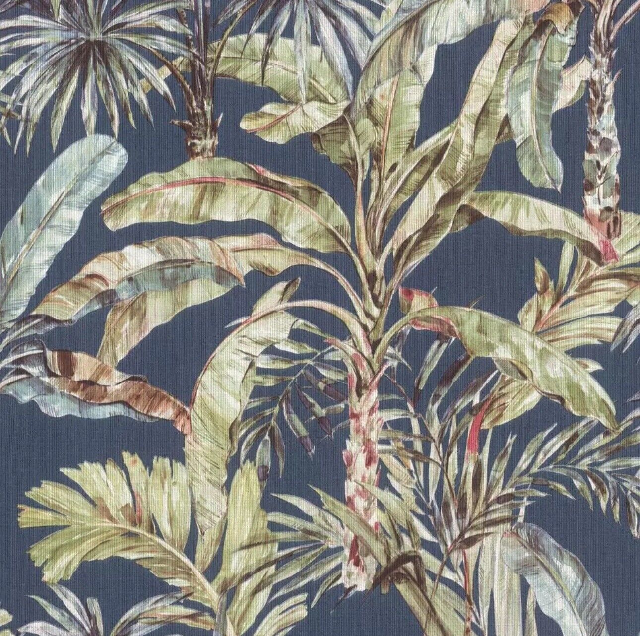 Rasch Florentine Jungle Tropical Textured Paste The Wall Vinyl Navy Wallpaper