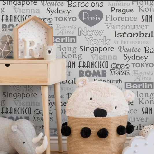 304671 - Boys & Girls Famous Cities Grey White AS Creation Wallpaper Clearance