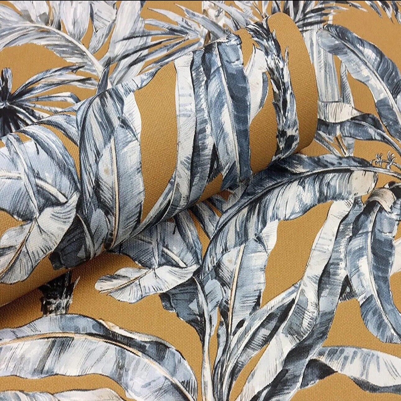 Rasch Tropical Banana Palm Leaves Wallpaper Jungle Leaf Vinyl Blue Brown 485264