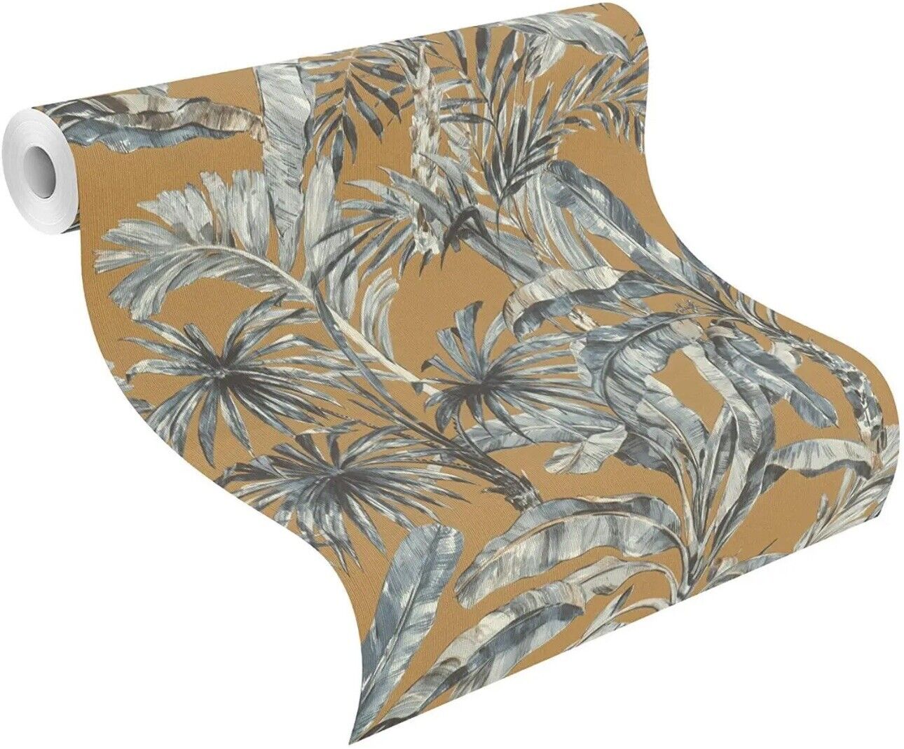 Rasch Tropical Banana Palm Leaves Wallpaper Jungle Leaf Vinyl Blue Brown 485264