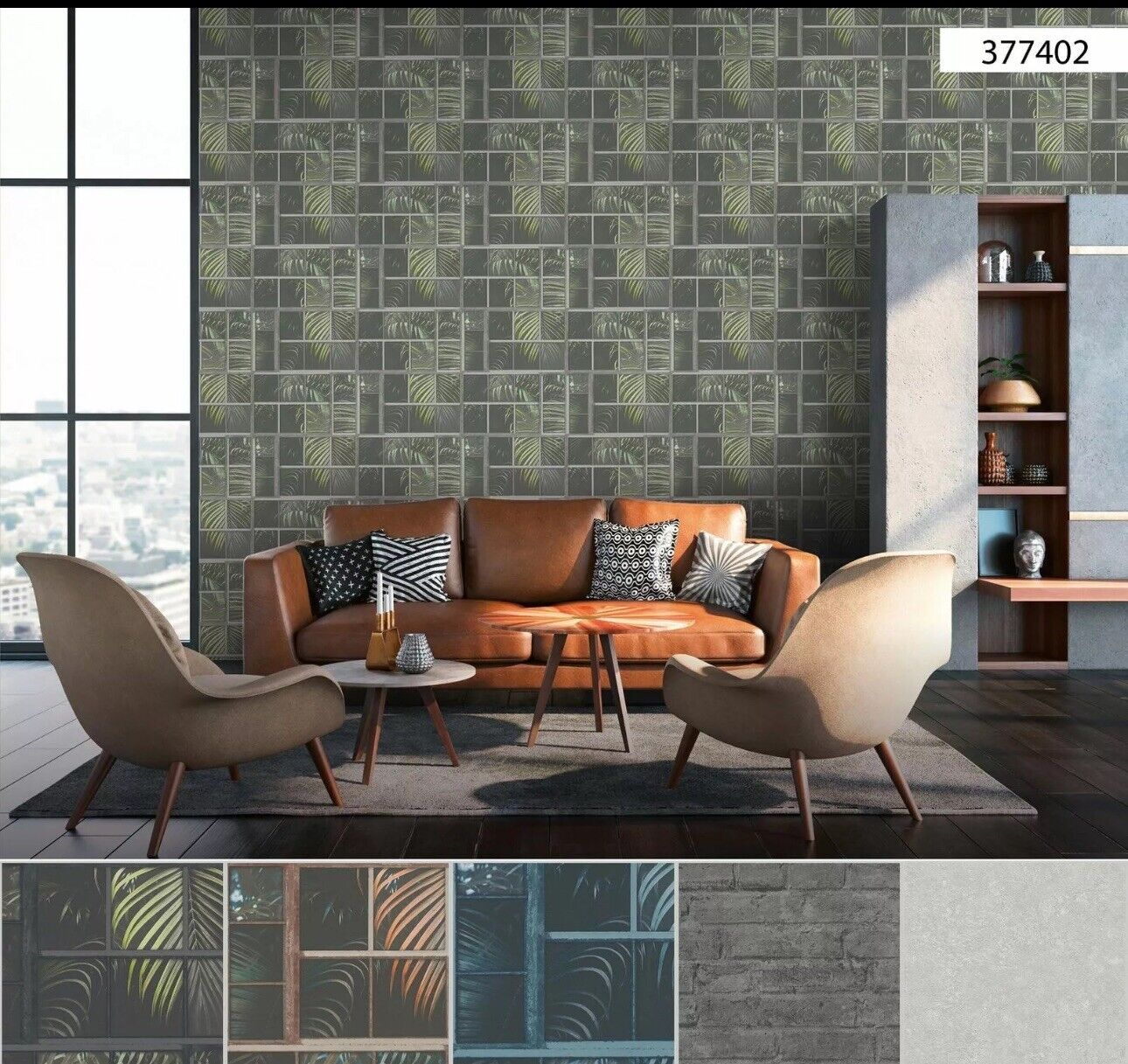 AS Creation Tropical Jungle Palm Leaf Leaves Wallpaper Black Grey Green 37740-2