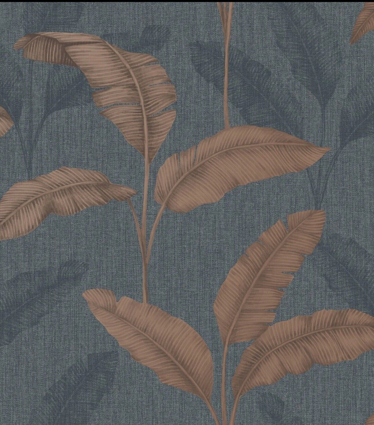 Amara Palm Leaf Navy/Copper wallpaper Rasch 283463 wallpaper