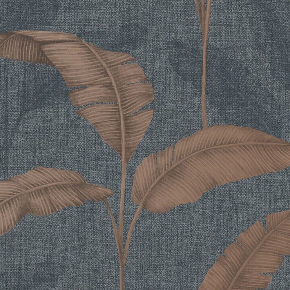 Amara Palm Leaf Navy/Copper wallpaper Rasch 283463 wallpaper