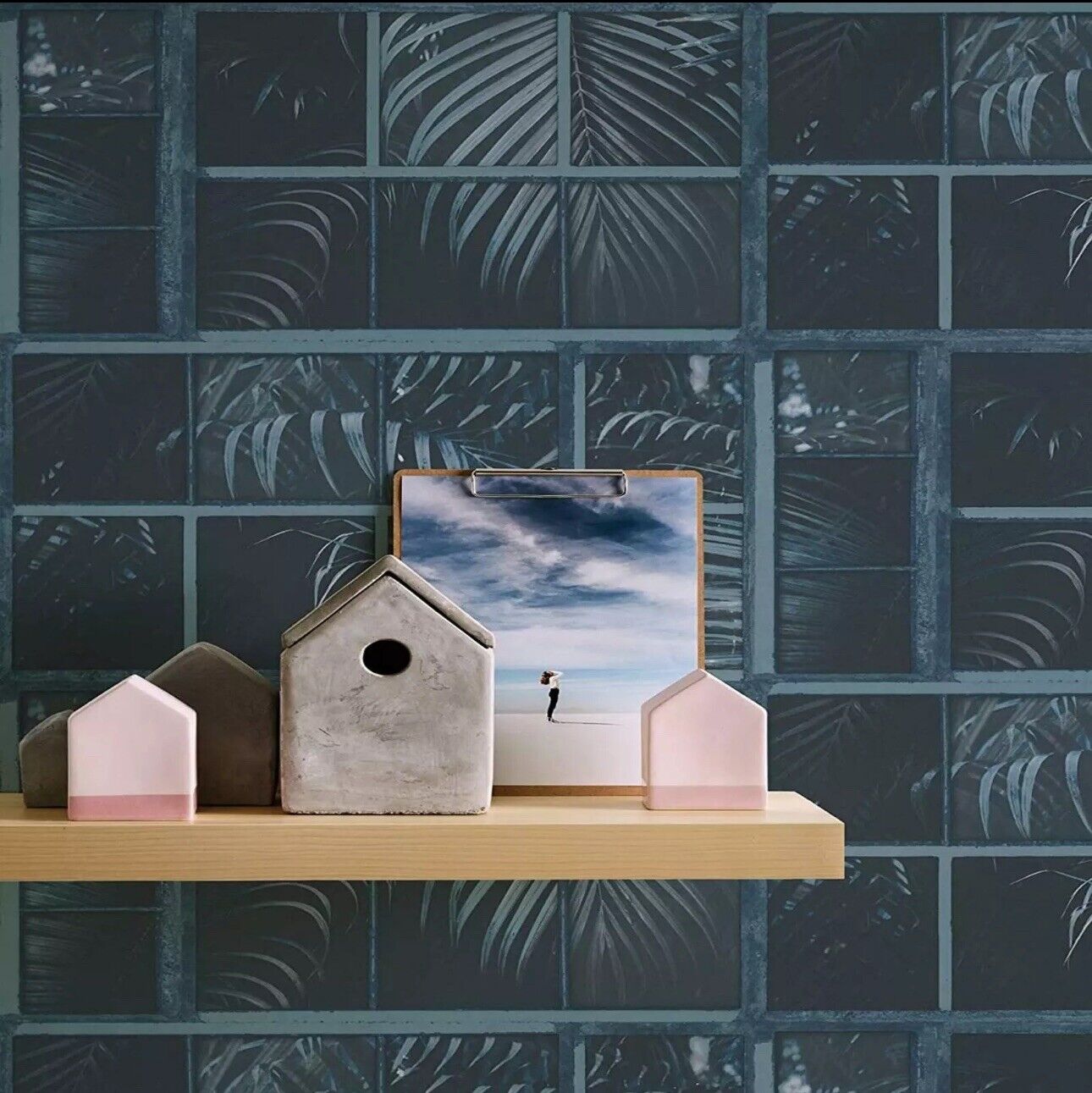 AS Creation Tropical Jungle Palm Leaf Leaves Tiles Wallpaper Blue Black 37740-4