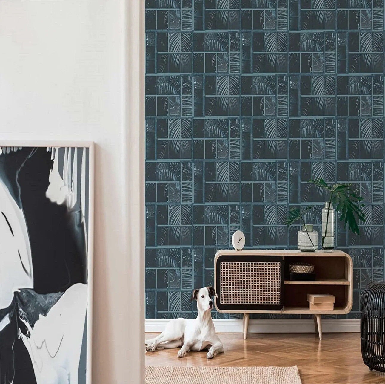AS Creation Tropical Jungle Palm Leaf Leaves Tiles Wallpaper Blue Black 37740-4
