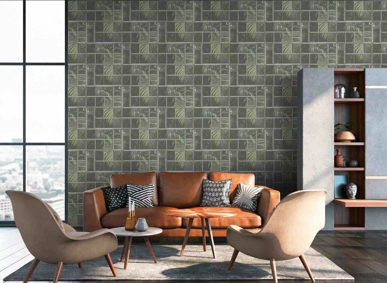 AS Creation Tropical Jungle Palm Leaf Leaves Wallpaper Black Grey Green 37740-2