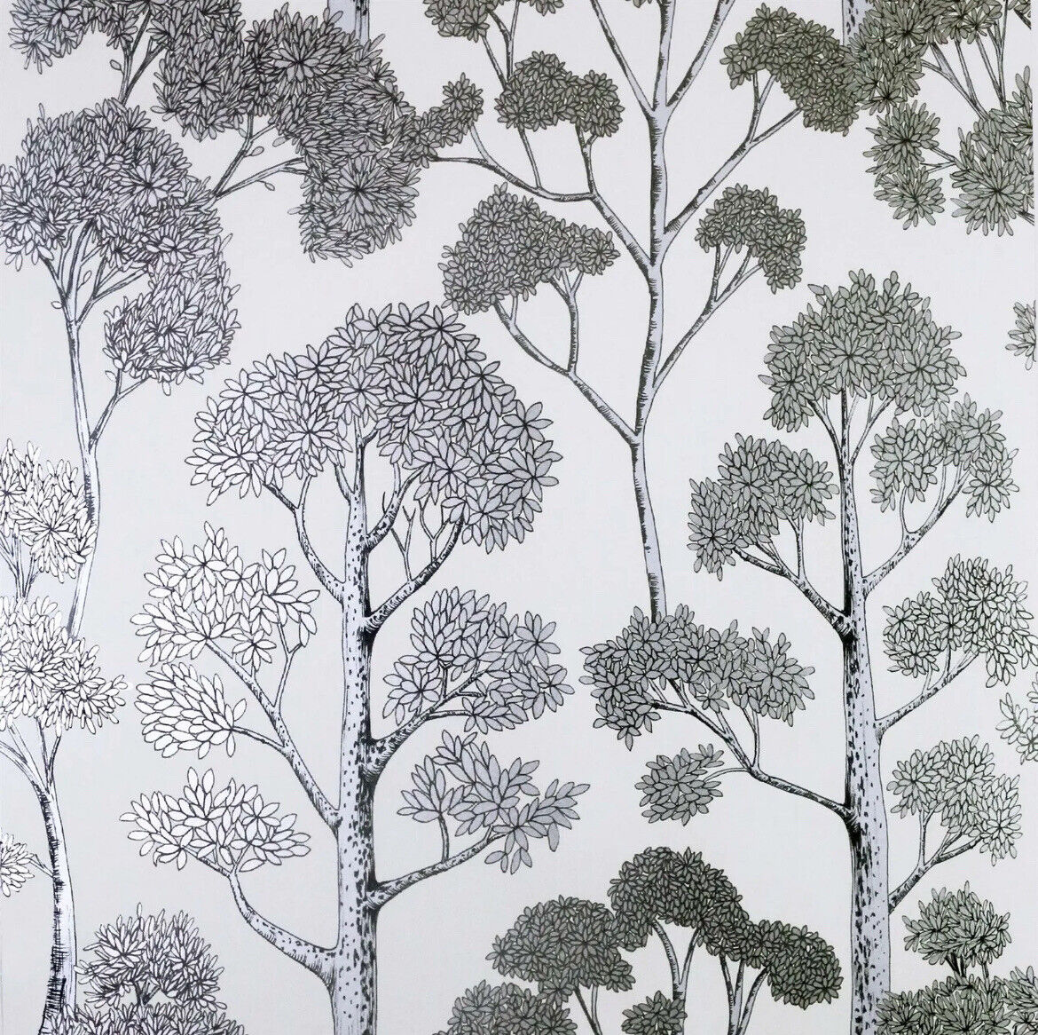 Arthouse Delamere Wallpaper – White & Silver Metallic Tree Floral Design | 909505