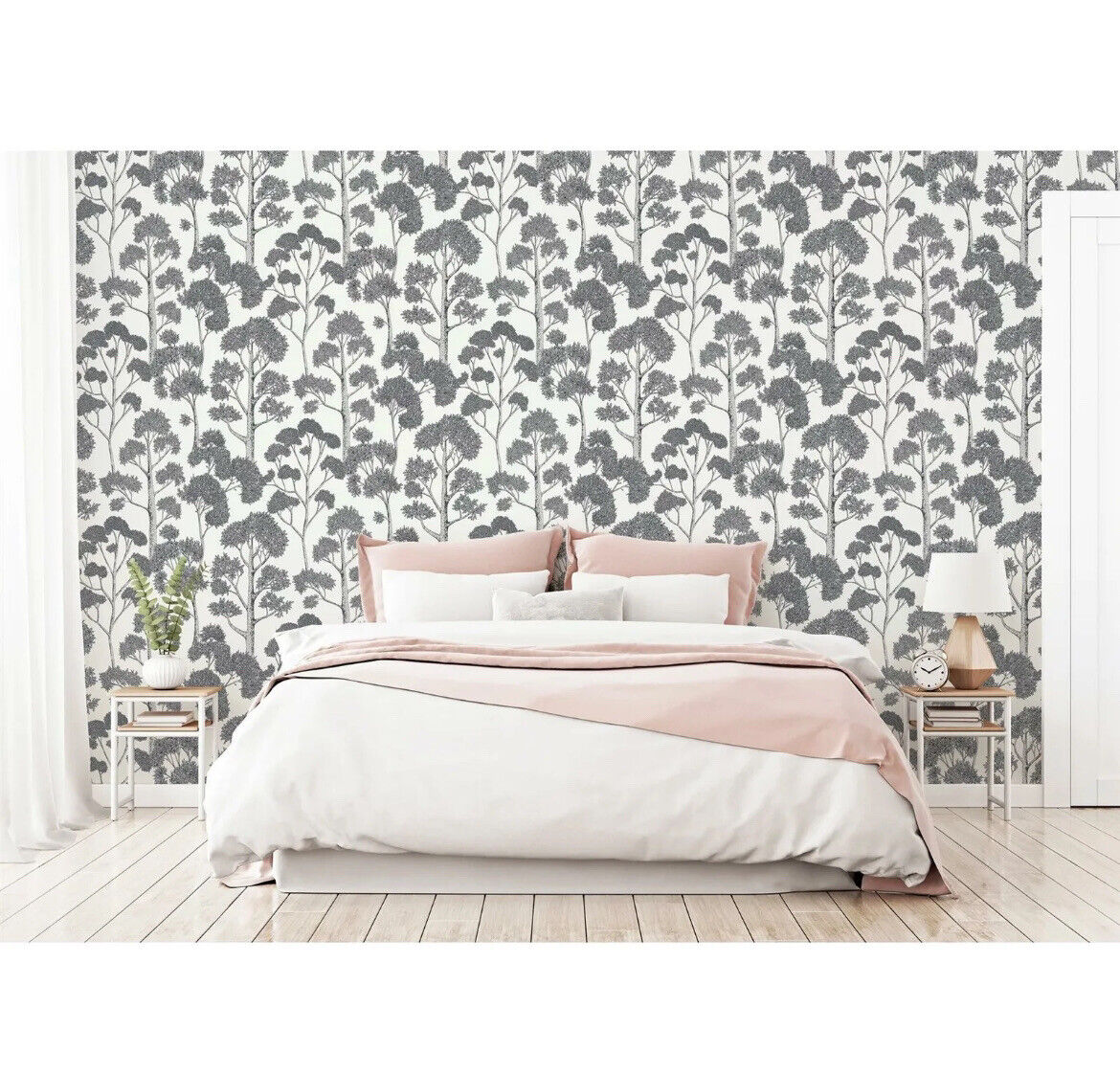 Arthouse Delamere Wallpaper – White & Silver Metallic Tree Floral Design | 909505