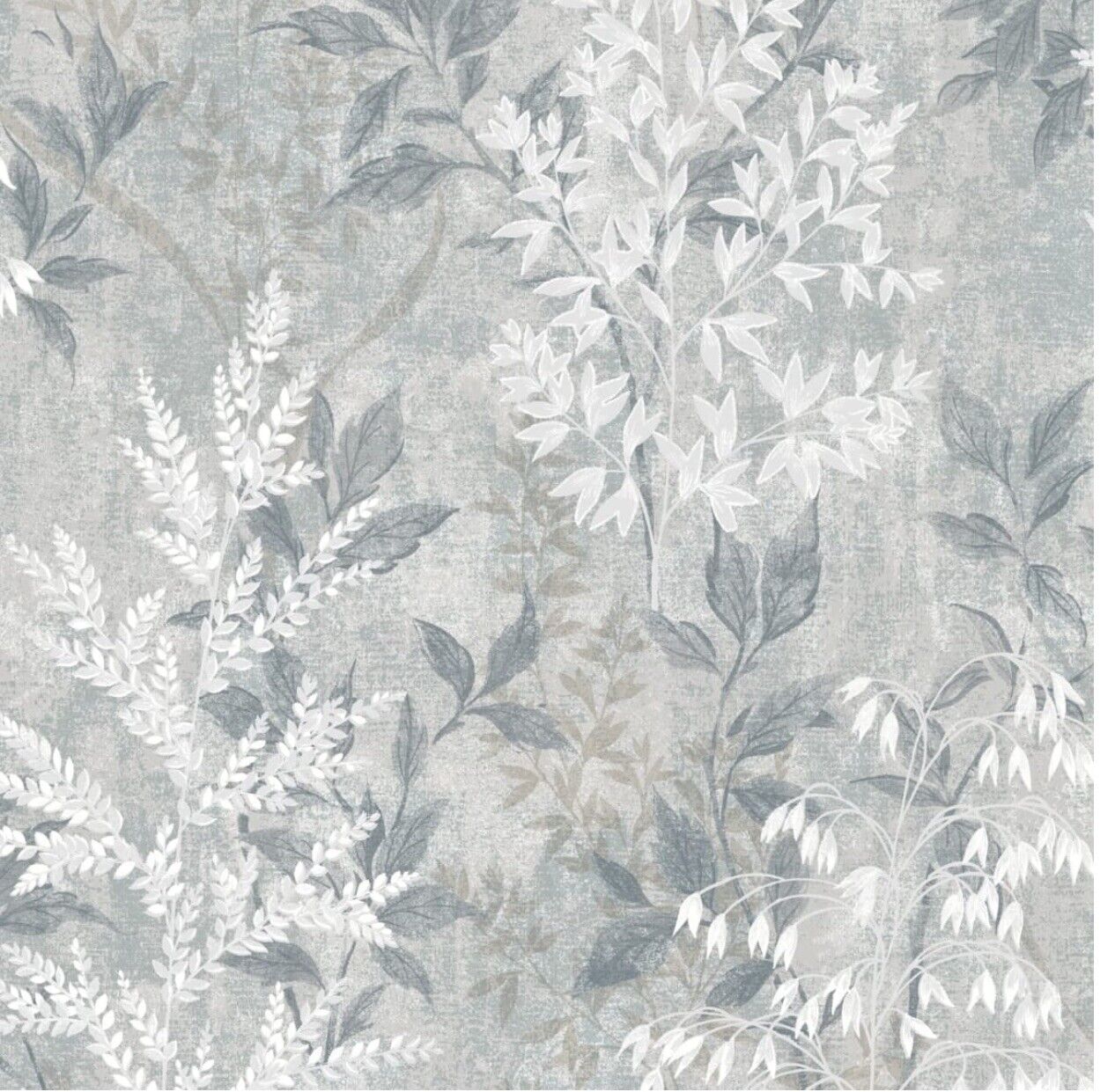 Rasch Garden Leaf Wallpaper – Metallic Grey Textured Plant Print | 284576