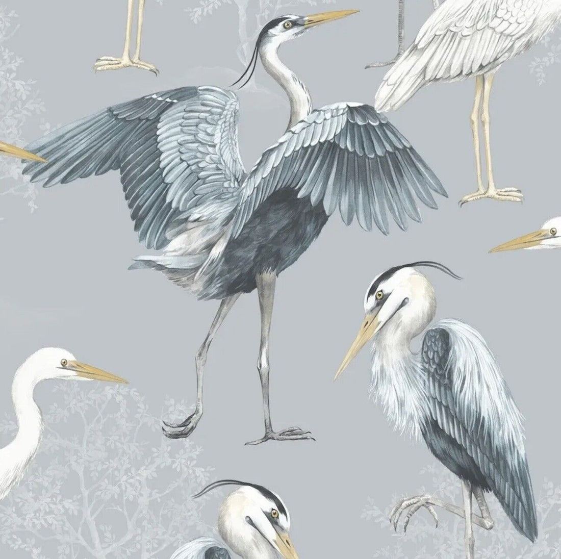 The Design Library Heron Crane Bird Blue Grey Wallpaper 283944 Clearance