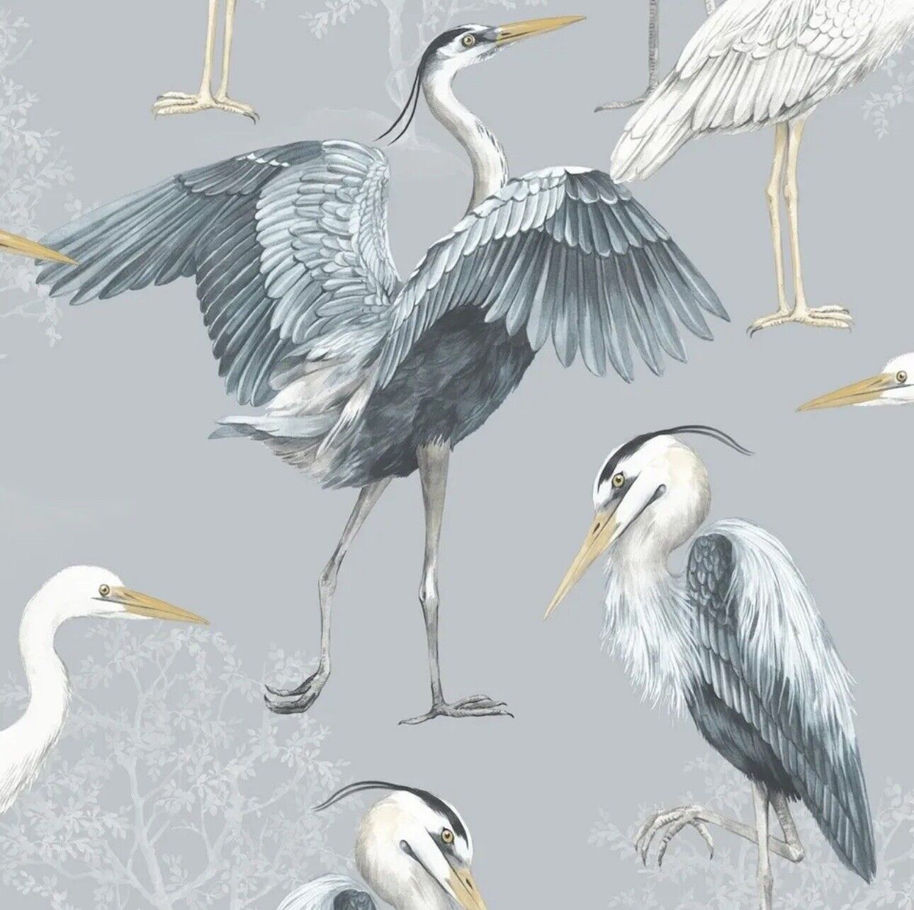 The Design Library Heron Crane Bird Blue Grey Wallpaper 283944 Clearance