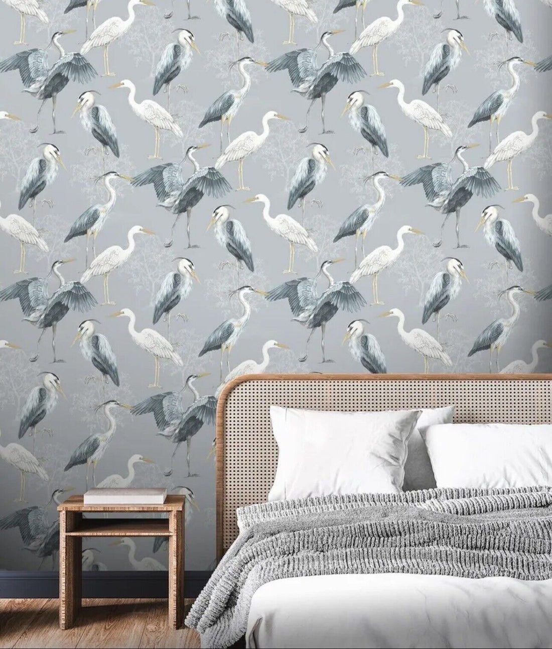 The Design Library Heron Crane Bird Blue Grey Wallpaper 283944 Clearance