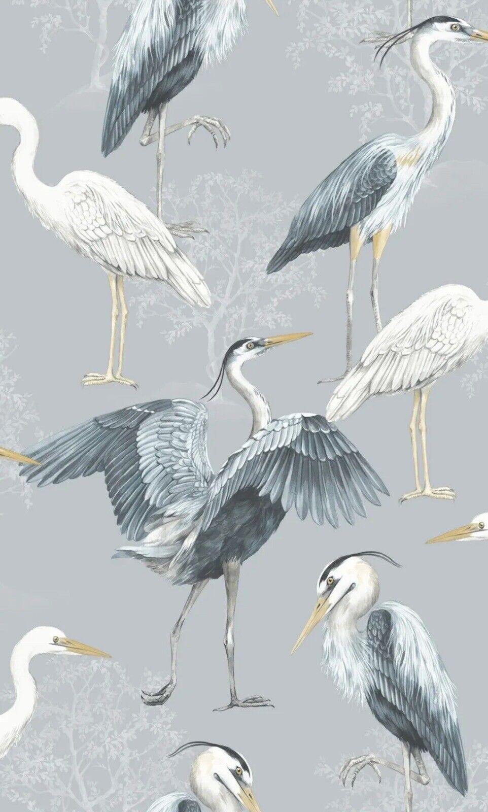 The Design Library Heron Crane Bird Blue Grey Wallpaper 283944 Clearance