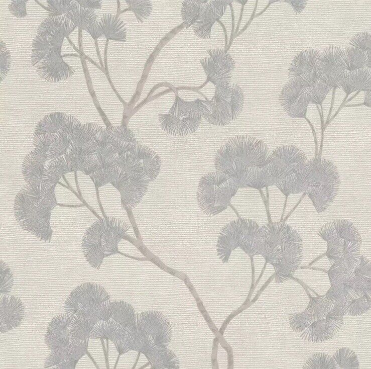 Rasch Elegant Homes Gingko Wallpaper – Textured Grey Botanical Leaf | 316025