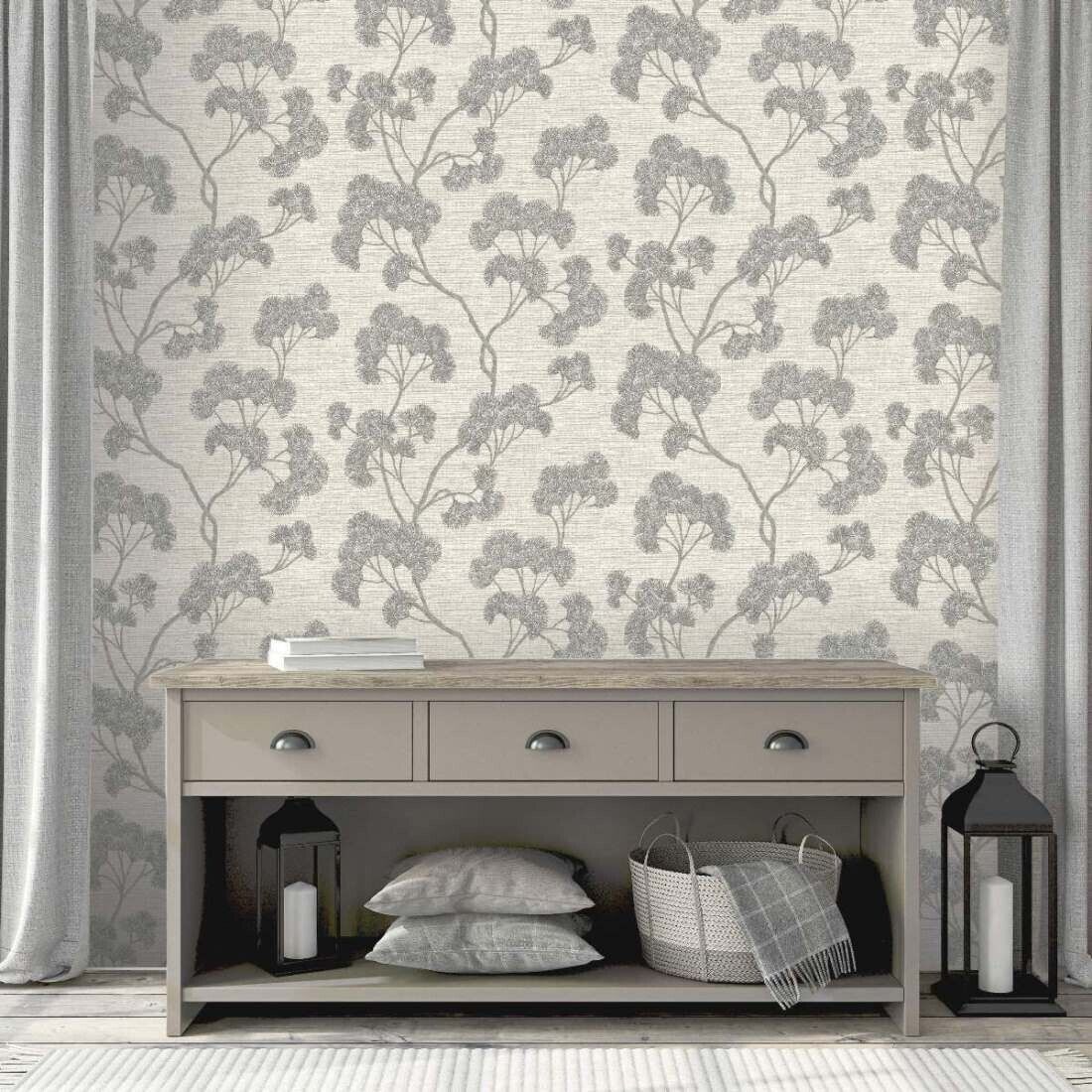 Rasch Elegant Homes Gingko Wallpaper – Textured Grey Botanical Leaf | 316025