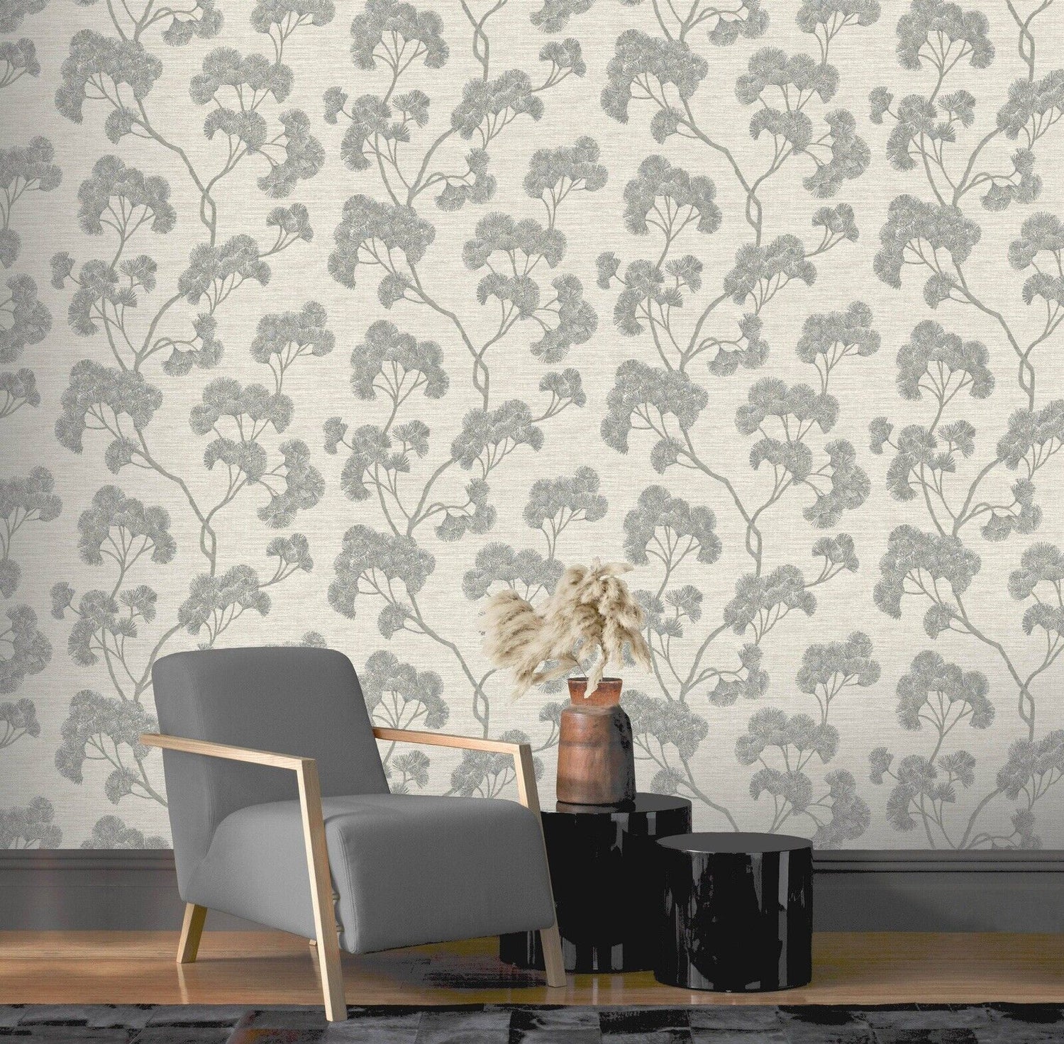 Rasch Elegant Homes Gingko Wallpaper – Textured Grey Botanical Leaf | 316025