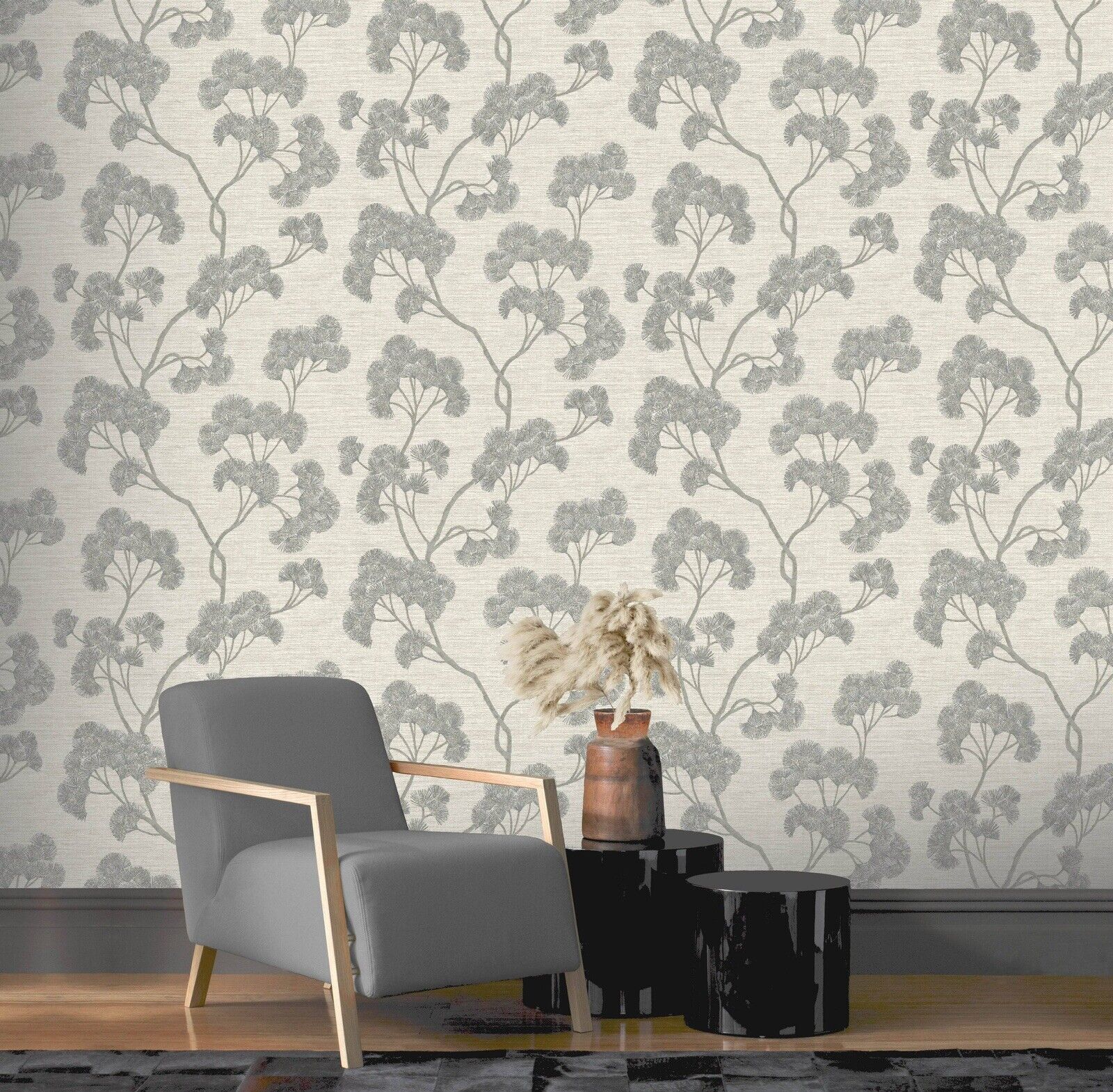 Rasch Elegant Homes Gingko Wallpaper – Textured Grey Botanical Leaf | 316025
