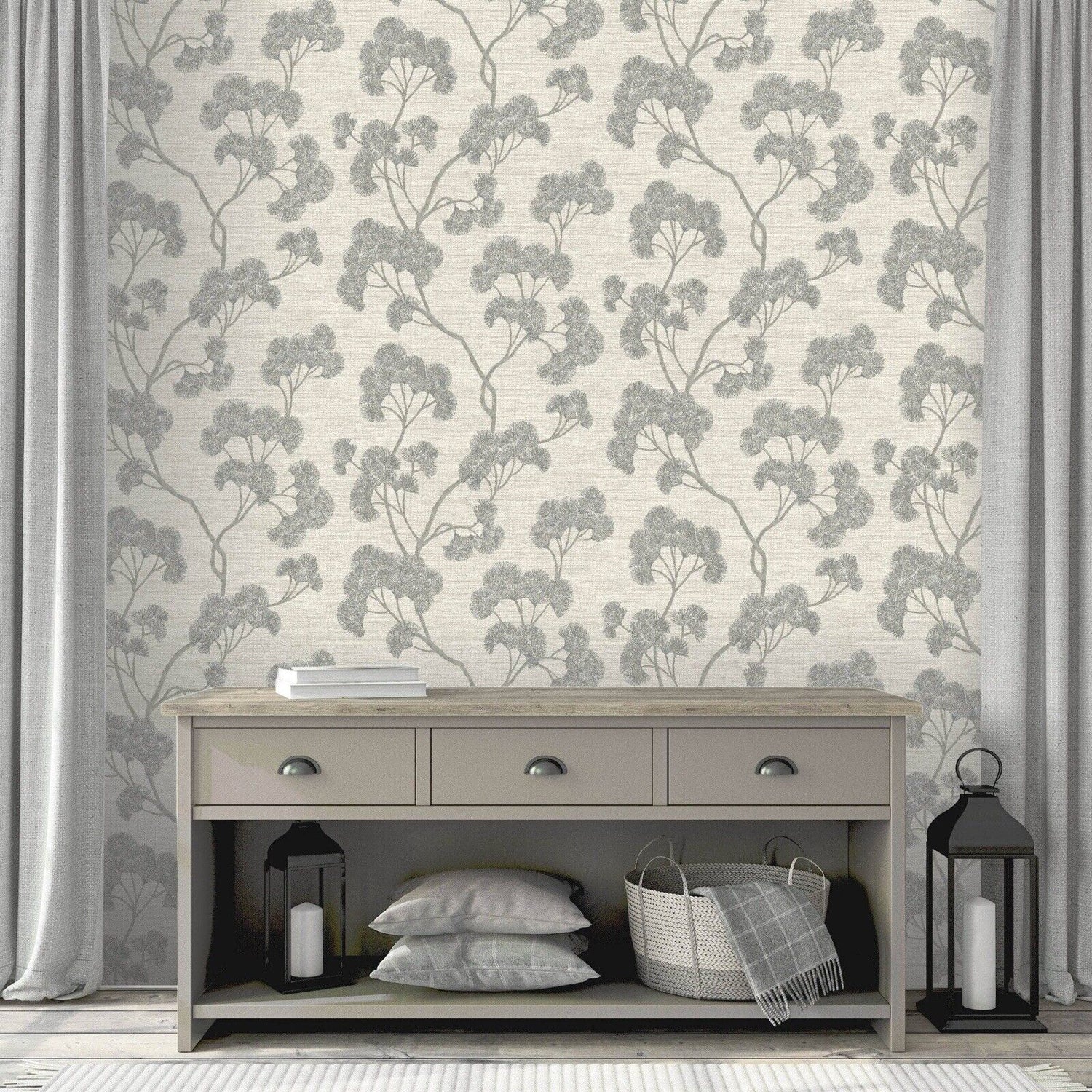 Rasch Elegant Homes Gingko Wallpaper – Textured Grey Botanical Leaf | 316025