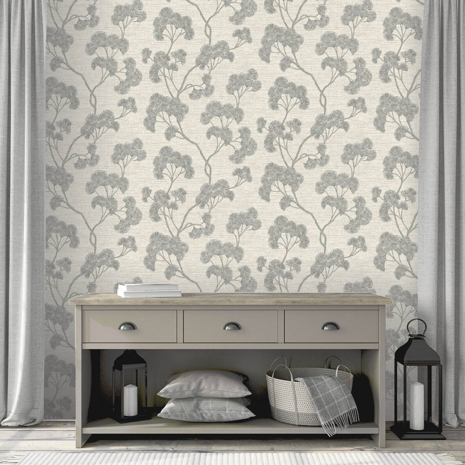 Rasch Elegant Homes Gingko Wallpaper – Textured Grey Botanical Leaf | 316025