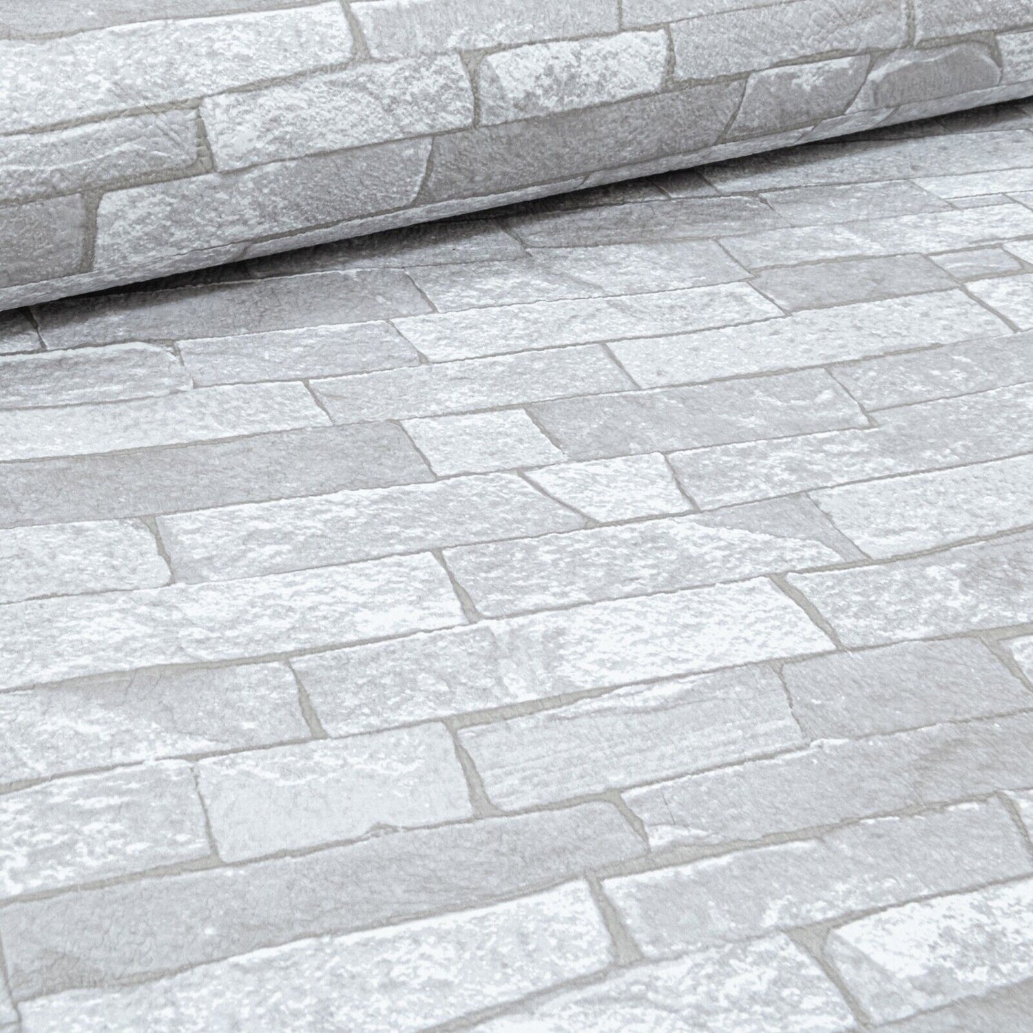 Rustic Brick 3D Effect White Light Medium Grey Textured Feature Wallpaper 05546-20
