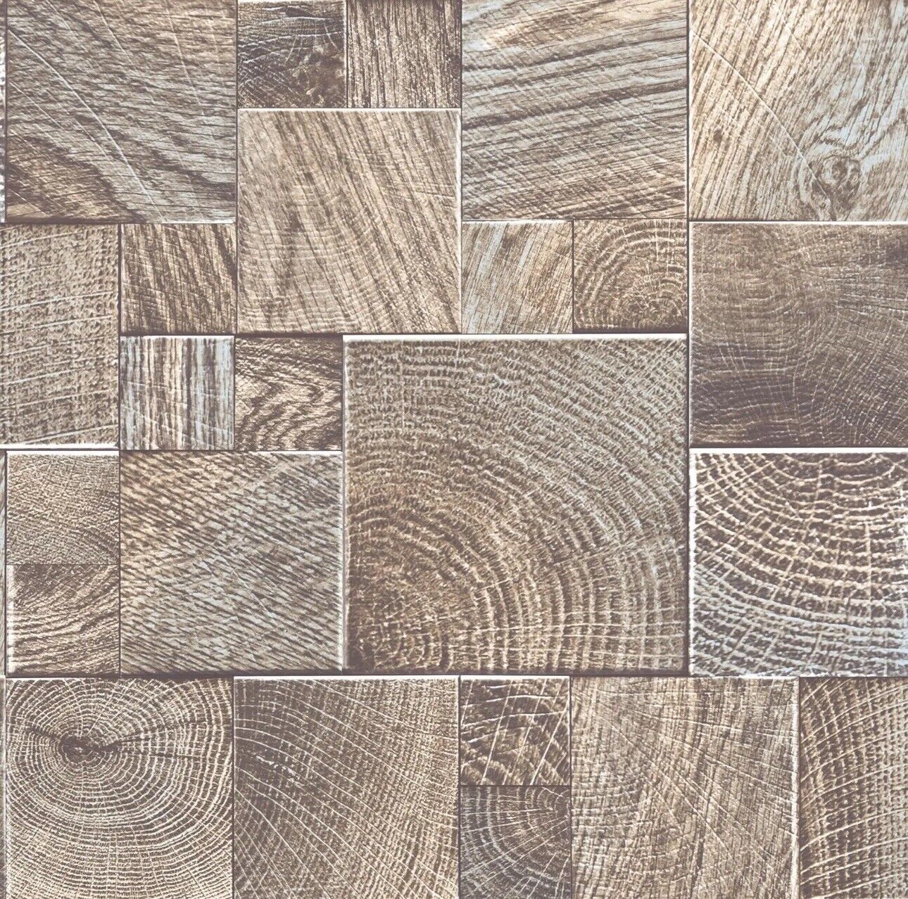 Rasch Wooden Block Wood Tiles Wallpaper Glitter Textured Vinyl Greige 532623