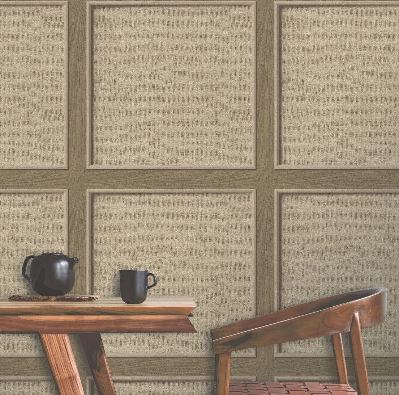 Walnut Oak Panelled 3D Smooth Brown Weave Wood Grain Effect Wallpaper 285795