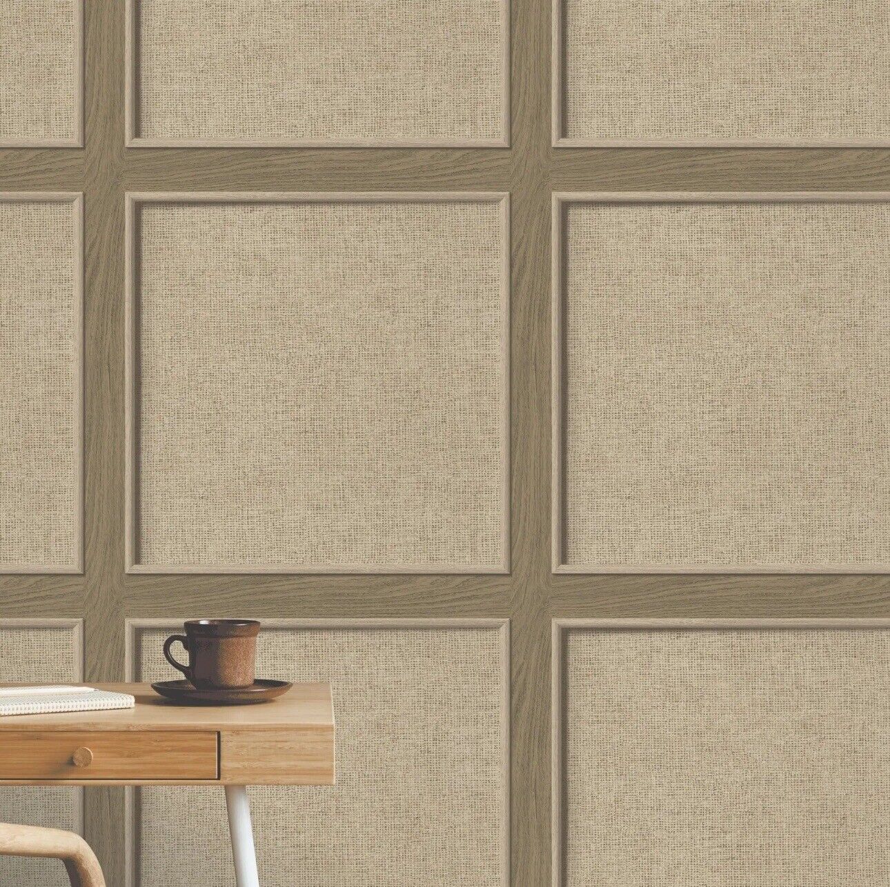 Walnut Oak Panelled 3D Smooth Brown Weave Wood Grain Effect Wallpaper 285795