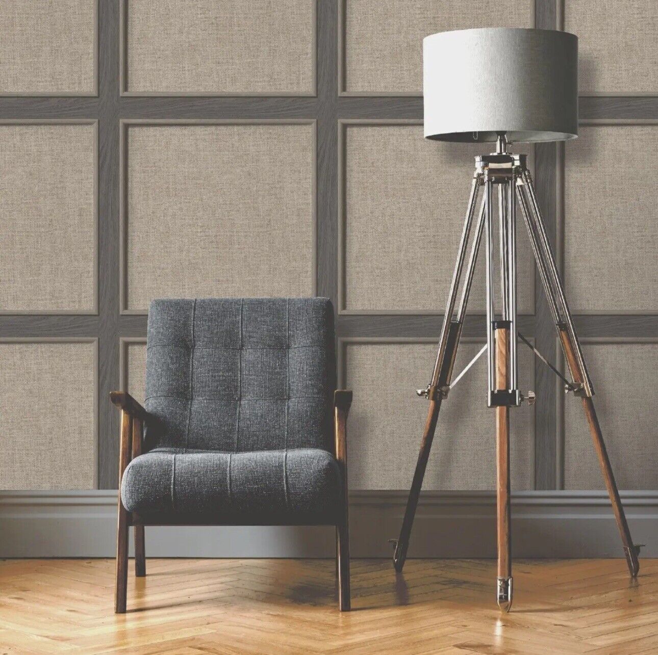 Rasch Dark Oak Wood Panel Wallpaper – 3D Effect Brown Hessian Textured Wall Panels – 285771