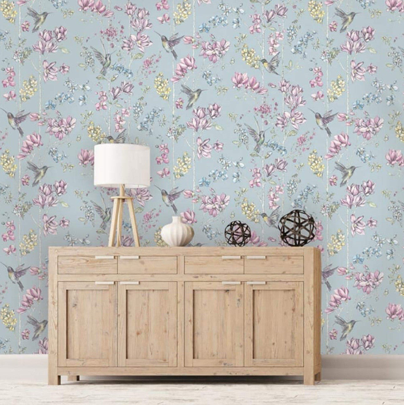 Holden Decor Glitter Humming Bird Teal/Multi Floral Bird Smooth Wallpaper 12421