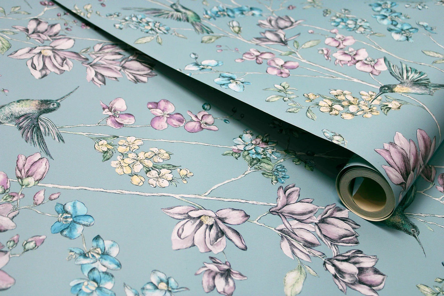 Holden Decor Glitter Humming Bird Teal/Multi Floral Bird Smooth Wallpaper 12421