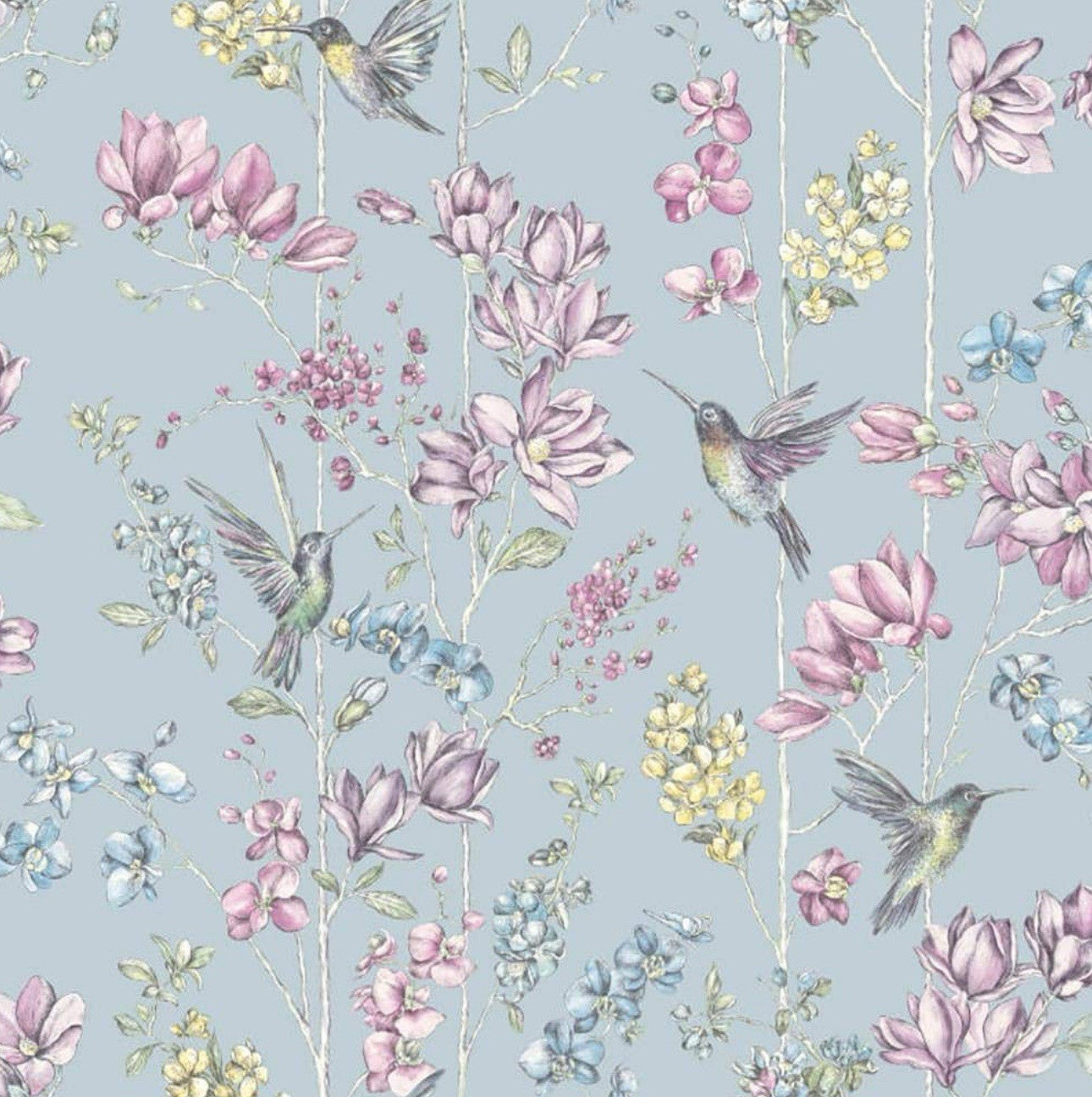 Holden Decor Glitter Humming Bird Teal/Multi Floral Bird Smooth Wallpaper 12421