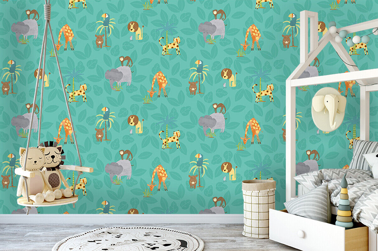 Holden Decor Make Believe Friends Animals Kids Wallpaper featuring colorful animal prints in a playful room design.