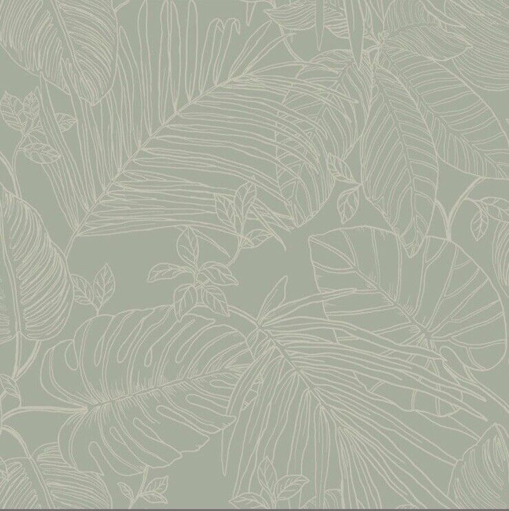 Rasch Canopy Leaves Wallpaper 283180 – Sage Green Tropical Floral Jungle Vinyl, 10m Roll