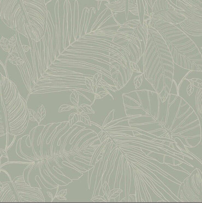 Rasch Canopy Leaves Wallpaper 283180 – Sage Green Tropical Floral Jungle Vinyl, 10m Roll