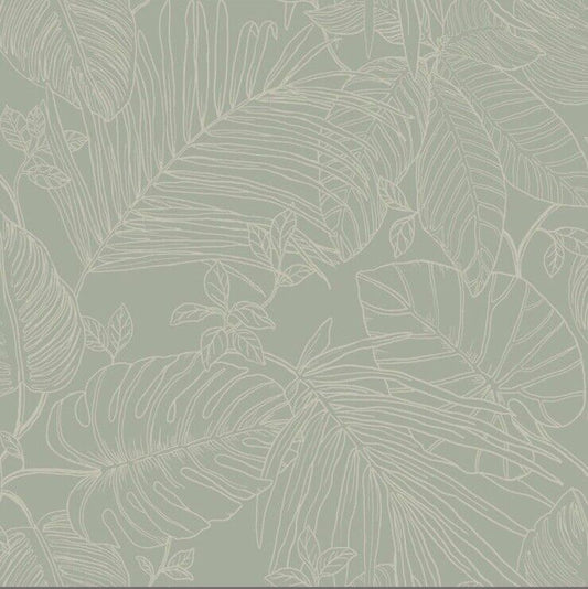 Rasch Canopy Leaves Wallpaper 283180 – Sage Green Tropical Floral Jungle Vinyl, 10m Roll