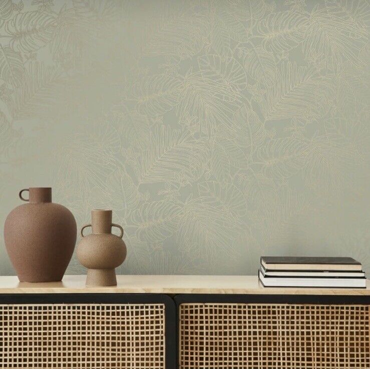 Rasch Canopy Leaves Wallpaper 283180 – Sage Green Tropical Floral Jungle Vinyl, 10m Roll