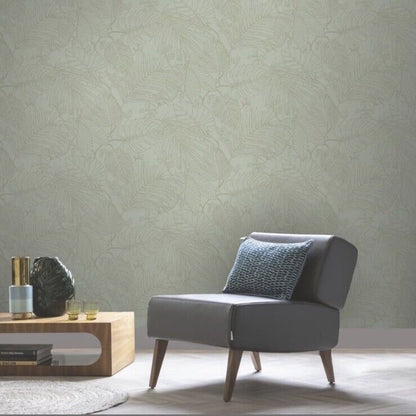 Rasch Canopy Leaves Wallpaper 283180 – Sage Green Tropical Floral Jungle Vinyl, 10m Roll