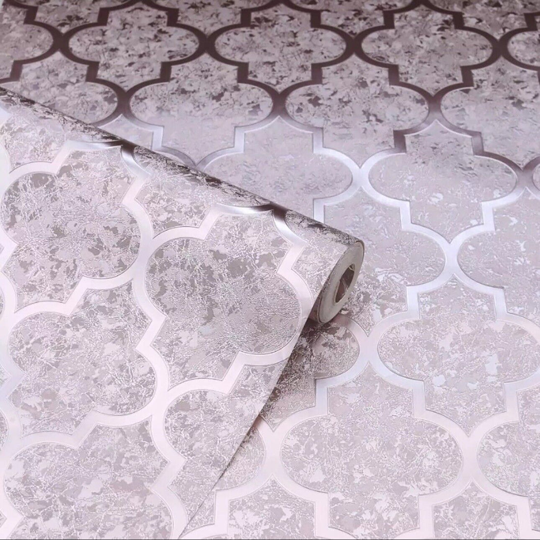 Arthouse Trellis Wallpaper 294604 – Rose Gold Metallic Foil, Crushed Textured Vinyl, 10m Roll