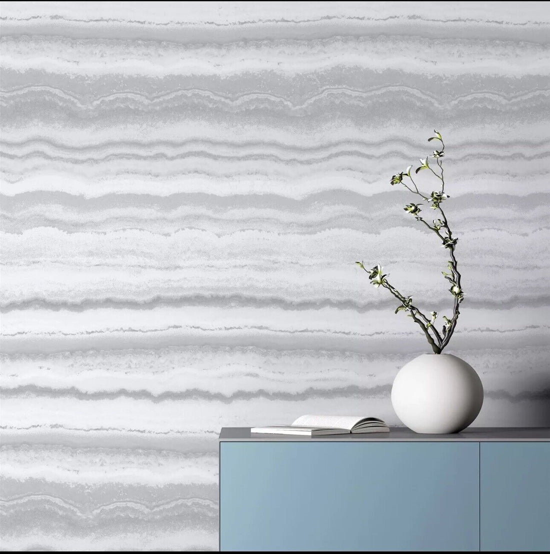 Arthouse Mineral Stripe Wallpaper 904004 – White & Silver Glitter Effect, Paste the Paper, 10m Roll