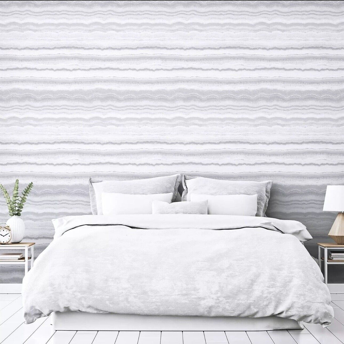 Arthouse Mineral Stripe Wallpaper 904004 – White & Silver Glitter Effect, Paste the Paper, 10m Roll