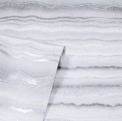 Arthouse Mineral Stripe Wallpaper 904004 – White &amp; Silver Glitter Effect, Paste the Paper, 10m Roll