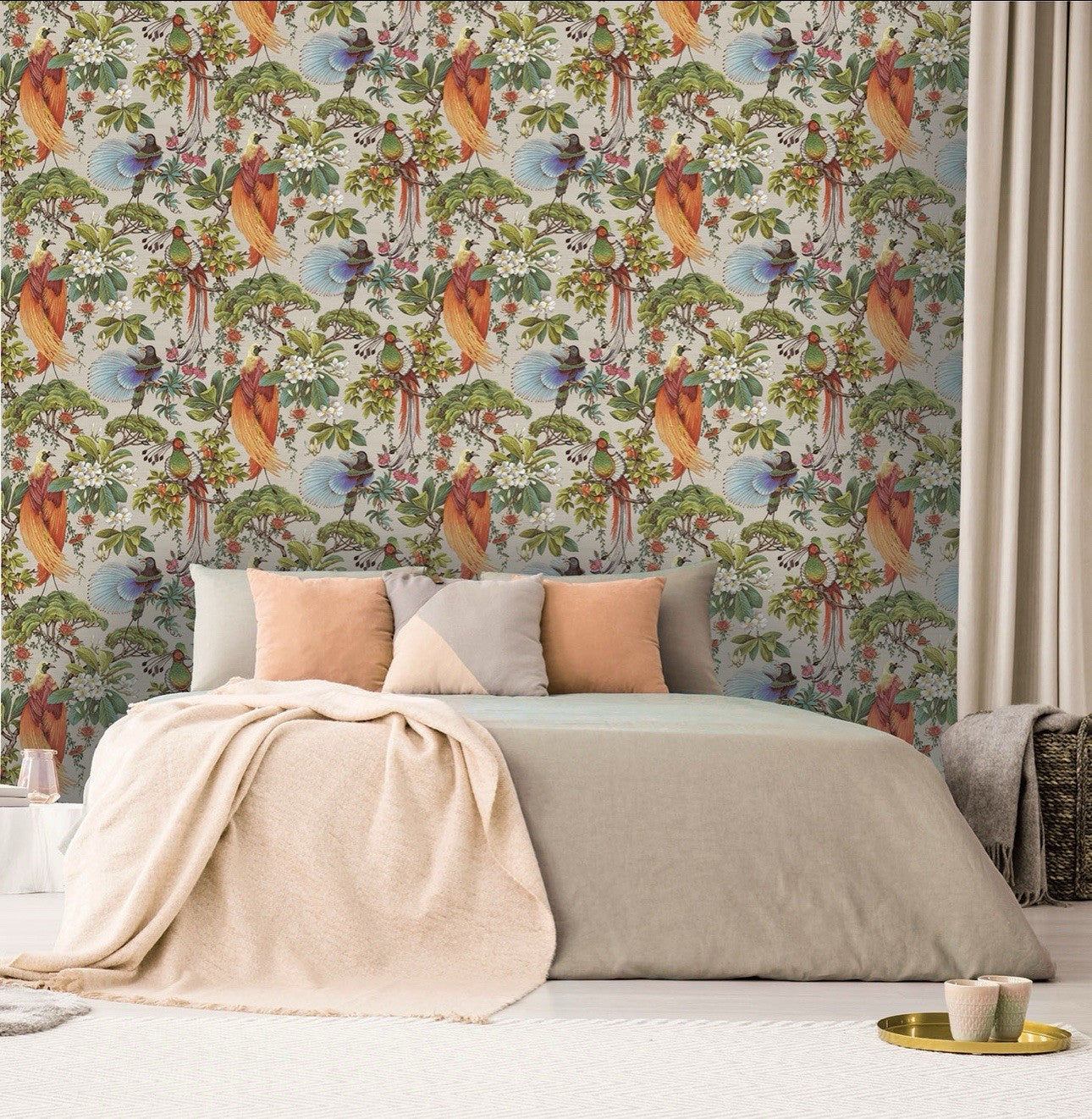 Holden Decor Songbird Tropical Natural Floral Decorative Luxury Wallpaper 91404