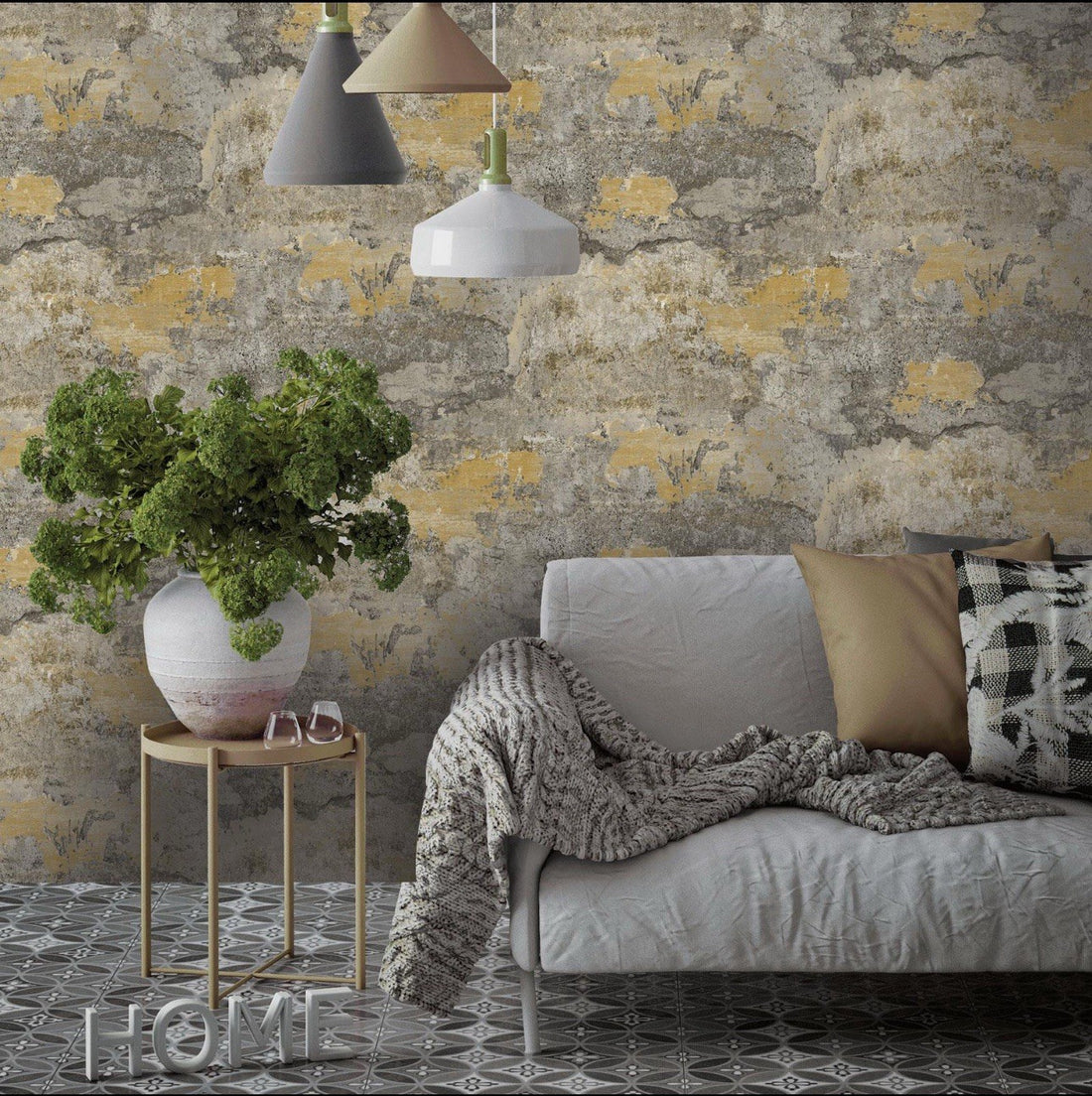 Holden Decor Concrete Effect Texture Multi Elgin Ochre Wallpaper 91421