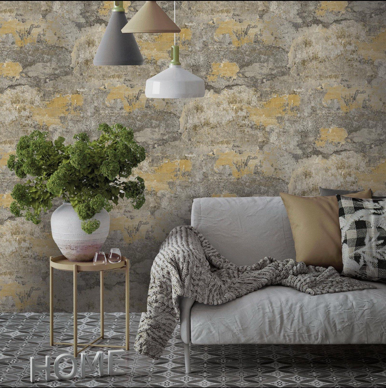 Holden Decor Concrete Effect Texture Multi Elgin Ochre Wallpaper 91421