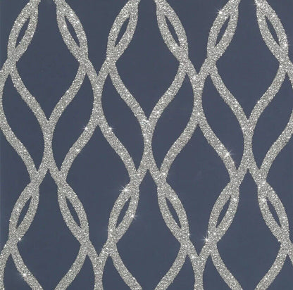 Arthouse Sequin Trellis Wallpaper 921804 – Navy &amp; Silver Glitter Vinyl, Paste the Wall, 6m Roll