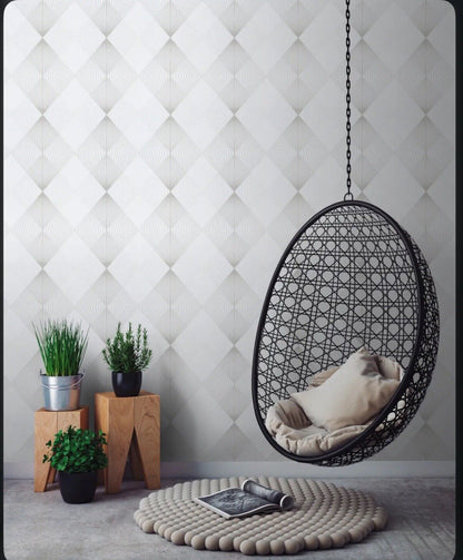 Erismann Diamond Line Wallpaper – Modern White &amp; Grey Vinyl 10085-14 – Textured Geometric Design