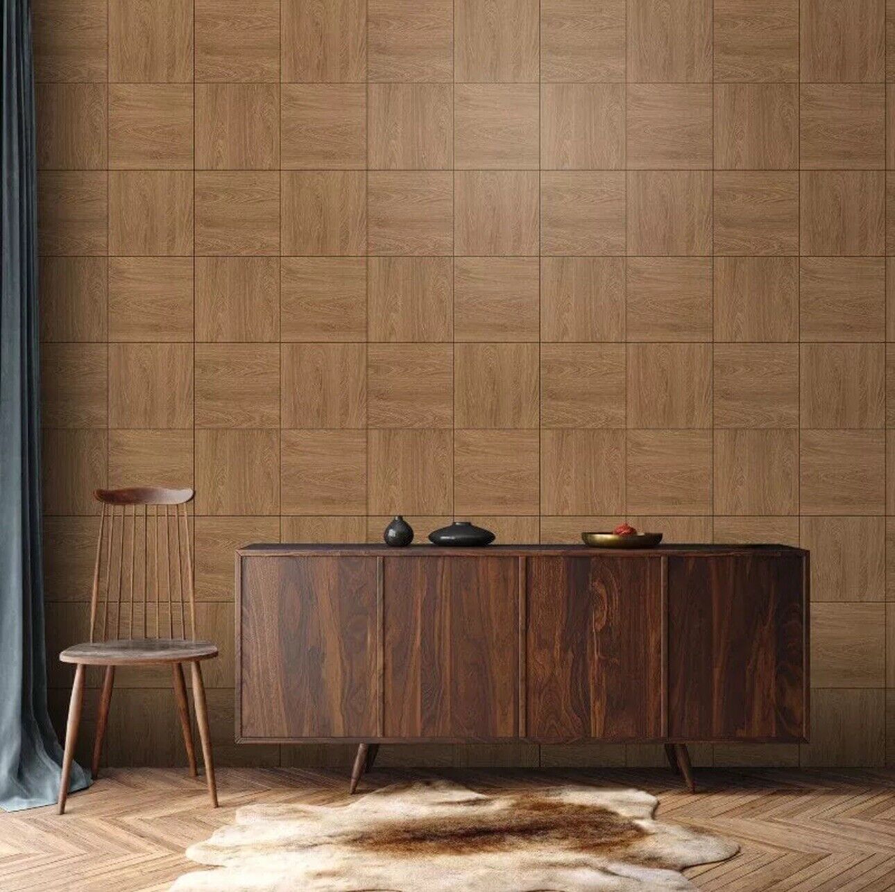 Rasch Brown Wood Panel  Realistic Block Wood Grain Effect Smooth Wallpaper 282084