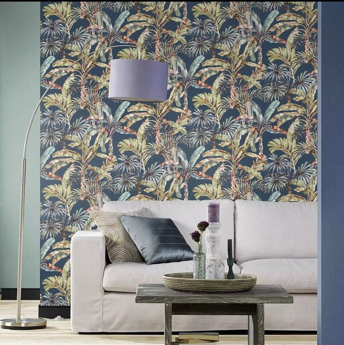 Rasch Florentine Jungle Tropical Textured Paste The Wall Vinyl Navy Wallpaper